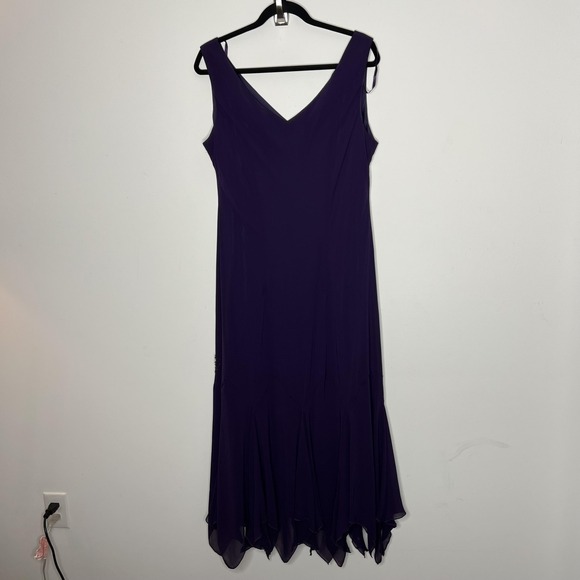 S.L. Fashions Dress Womens 18W Purple Beaded Chiffon Handkerchief Hem Evening - Picture 7 of 12
